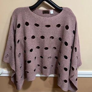 Kerisma Dusty Rose Marled Sweater Poncho with Holes/Cut Outs One Size
